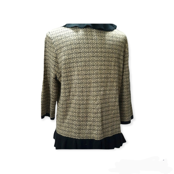 Womens Vtg Designers originals Black tan Petite Large Sweater Ruffled Cardigan - Picture 4 of 7